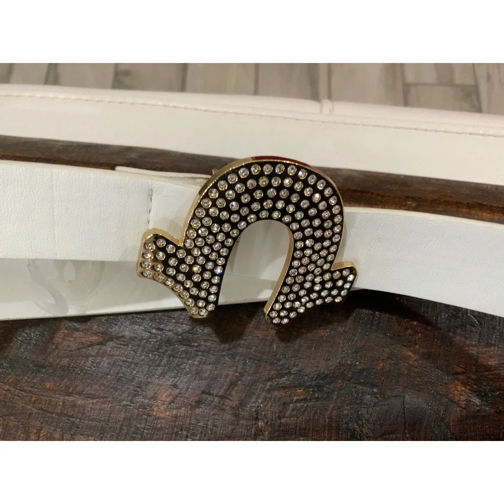 Rhinestone horse shoe Buckle Belt Gold Tone Women Large